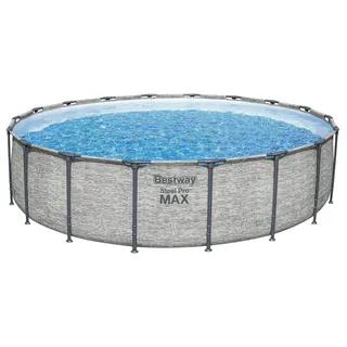 Steel Pro MAXTM Solo Pool ohne Zubehör Ø 549 x 122 cm, Steinwand-Optik (Cremegrau), rund