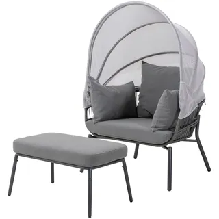 LECO Clara Sessel mit Fußhocker 102 x 92 x 152 cm Grau