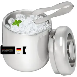 bremermann Eiswürfelbehälter, mit Zange, Edelstahl-Eiskübel mit Deckel 1,5l, rund