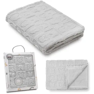 Interbaby - Babydecke für Neugeborene | extra weiche Sherpa-Decke mit Häschenmotiv, bequem, warm, 80 x 110 cm, Unisex, für Kinderbett, Kinderwagen