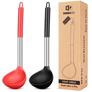 2er Schöpflöffeln Set, Silikon Großlöffel für Suppe, Antihaft Küchenutensilien mit Hoher Hitzebeständigkeit, BPA Freie Perfekte Küchenutensilien zum Kochen, Rühren, Servieren von Suppen