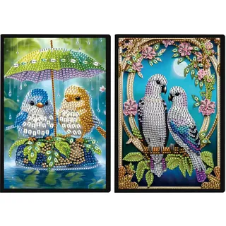 JISHSHAY 2er Set Diamond Painting Notizbuch Vögel Diamant Painting Notizbücher Tiere Diamaond Malerei Notebook Diamant Malerei Notizblock Diamantmalerei Journal Crystal Art Notepad 14.5×21cm
