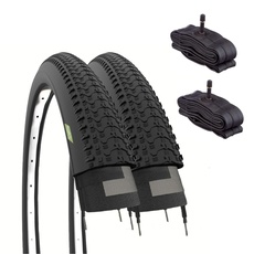ECOVELO Unisex Kinder Reifen für Mountainbikes MTB, 26 x 1,95 (50-559) + Schlauch mit amerikanischem Ventil 2, Schwarz, 26 pollici tassellati