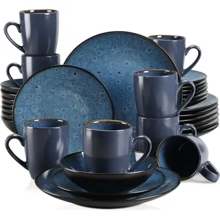 Happyment Luxus Geschirrset – 8 Personen – Porzellan – 32-teilig – Tafelservice – Blau - Blau