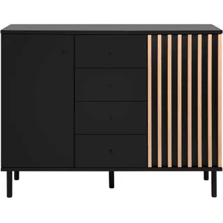 Die Möbelfundgrube Kommode Schwarz, Eiche Artisan Metall, 1 Fächer, 4 Schubladen 118x90x40 cm - MONZA