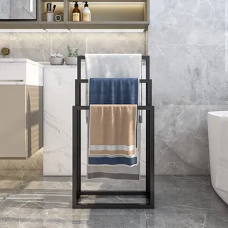 Handtuchhalter Stehend,Herrendiener Handtücher Handtuchständer Freistehend,Handtuchleiter mit 3 Handtuchstangen,Wohnungseinrichtung,Schlafzimmer Zubehör,Schwarz