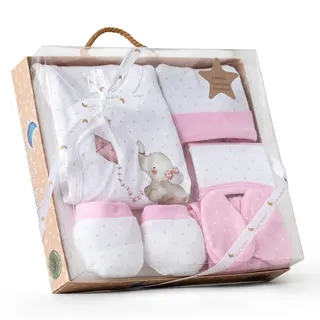 Baby Geschenkset 5 Stücke Für Neugeboren 0-6 Monate - Modell: "Elefantito", rosa