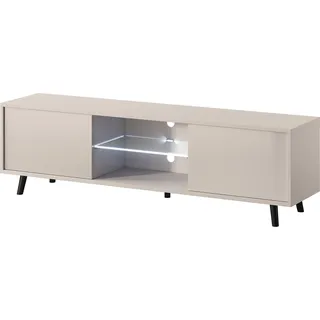 Selsey Lefyr - TV-Lowboard Graubeige mit LED 140 cm - Grau