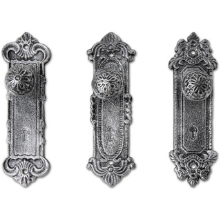 Shabby Chic Gusseisen Dekorative Wandhaken,Silber mit Schwarz,"Türknauf" Kleiderhaken für Wand,3er Set,Schrauben und Dübel im Lieferumfang enthalten,Antike Wandhaken zum Aufhängen von Kleidung