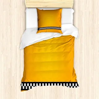 ABAKUHAUS Gelb Bettbezug Set, Taxi-Fahrerhaus-Auto-Gelb mit der Linie des Dame-klassischen künstlerischen Druckes, 135 x 200 cm + 80 x 80 cm, Orange Weiß und Schwarz