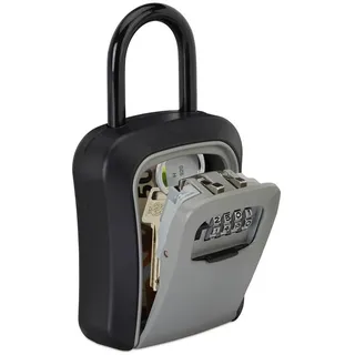 Relaxdays Schlüsseltresor , Schwarz , Kunststoff, Metall , 9.5x17.5x4 cm , Garderobe, Schlüsselkästen & Schlüsselboards