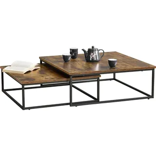 [en.casa] Couchtischset Haninge 2er Set rund Dunkler Holzton