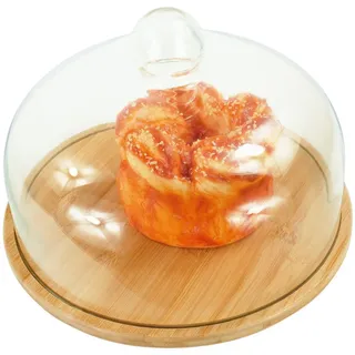 Relaxdays Tortenplatte , Hellbraun , Holz, Glas , 2-teilig , 28x16x28 cm , abnehmbarer Deckel , Geschirr, Tischkultur & Serviergeschirr, Servierplatten