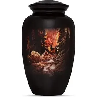 XXL Urne aus Metall - 3,5 Liter - Einzigartige Dekorationsurne für Menschliche und Tierasche - Schwarz mit Bergmotiv - Schwarz