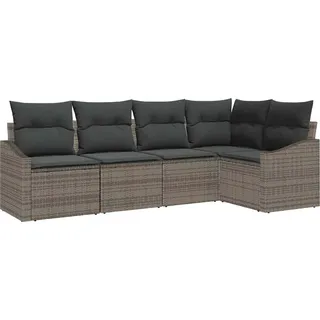 vidaXL Sofa Set mit Kissen 5 pcs Grau Poly-Rattan - Grau