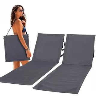 Intimo Living 2er Set Strandliege klappbar leicht – Bequeme Strandmatte mit Rückenlehne – Strandliege faltbar leicht mit Tasche – Verstellbarer Liegestuhl für Strand & Freibad (Grau, 152x51cm)