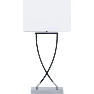 BELIANI Tischlampe Silber Metallfuß Stoffschirm Weiß langes Kabel mit Schalter Modern Minimalistisch - Weiß, Silber, Schwarz