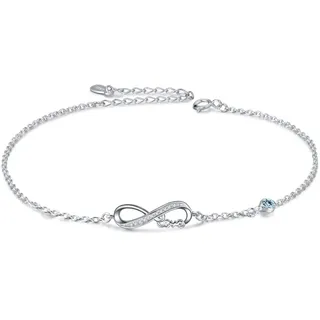 AOBOCO Infinity Fußkettchen Sterling Silber 925 Damen Verstellbare Unendlichkeit Fusskettchen mit Kristallen 27 cm (Simulierter Aquamarin)