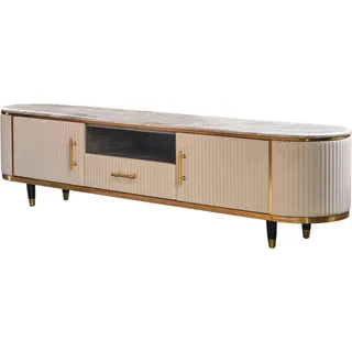 KAWOLA Lowboard MARIA TV-Bank Marmorplatte Kunstleder weiß - Weiß