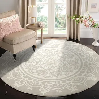 Carvapet Teppich Rund 150cm Weich und Flauschig Teppich Gegend Kreis rutschfest Waschbar Böhmisches Mandala Bodenteppich Wohnzimmer Schlafzimmer(Grau)