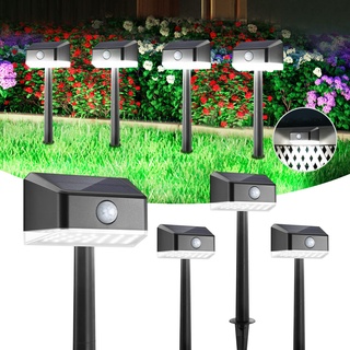 Linkind Solar Aussenlampe mit Bewegungsmelder, 6500K Kaltweiß LED Solar Wandleuchten, IP65 Wasserdicht, Boden-/ Wand Montage, Auto Ein/Aus Solar Treppenlicht mit 3 Leuchtmodi, 4 Stück