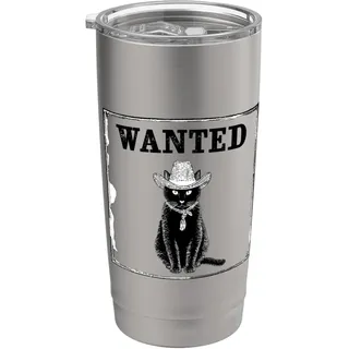 Wanted Western Country Cowgirl im Vintage-Stil, lustige Cowboykatze Doppelwandiger Edelstahl-Thermobecher