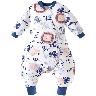 Chilsuessy Baby Winterschlafsack Schlafsack mit Füssen kleine Kinder Ganzjahres Winter Schlafsack Schlafanzug für Jungen und Mädchen,abnehmbar Ärmel, A Zebra Löwe/2.5 Tog, 80/Baby Höhe 90-100cm