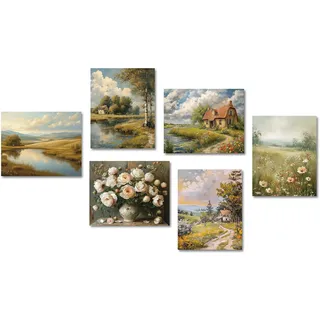 dazzlewall Vintage Französischer Landhausstil Leinwand Bilder, Rustikale Botanische Kunstdrucke Poster für Bauernhaus Wohnzimmer Schlafzimmer Dekor 20x25 cm Ohne Rahmen 6er Set