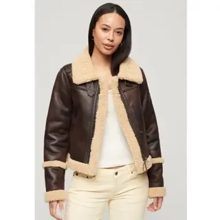 Superdry für Damen. W5011691A Braune Shearling-Jacke (XL), Lässig, Polyester