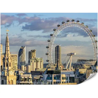 Muralo Fototapete für Schlafzimmer London Eye Skyline Wolkenkratzer Stadt 150x105 , Beige, Grau, Blau, Braun, Gelb , Papier , Stadtarchitektur , Rechteckig , 150x105 cm , Tapeten & Wandverkleidungen, Fototapeten