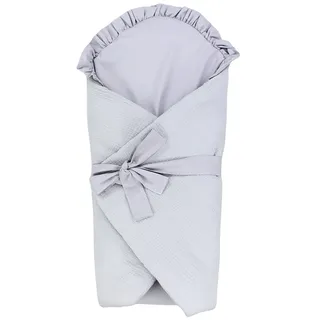 TupTam Unisex Baby Einschlagdecke mit Schleife, Farbe: Musselin/Hellgrau, Größe: 70 x 70 cm