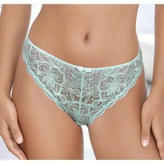 Tanga LASCANA "Nikoletta", Damen, Gr. 40/42, türkis, Spitze, Obermaterial: 88% Polyamid, 12% Elasthan, Unterhosen Tanga, mit feiner Zierschleife und Accessoire in Perlenoptik, Topseller