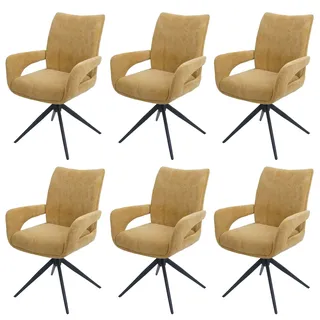 Mendler Esszimmerstuhl HWC-O78 Stoff/Textil senfgelb 6er Set