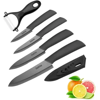 Cadrim Keramikmesser Set 5-teilig, Kochmesser mit Klingenschutz, Gemüsemesser und Kochmesser, Keramik Küchenmesser zum Schneiden Obst Gemüse Fleisch (Schwarz)
