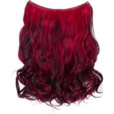 CAISHA 50cm 1 Tresse Extension mit Gummiband Extensions Haarverlängerung Haarteil Gewellt Dunkelbraun Rot Strähnen E125-1
