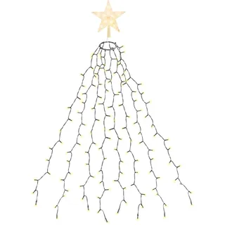 SALCAR 1,5m Weihnachtsbaum Lichterkette mit Ring, 8 Girlanden und Weihnachtsbaumspitze Stern, 210er LED Christbaumbeleuchtung Innen mit 8 Modi, Warmweiß