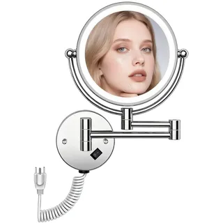 WITFAMILY 8" Kosmetikspiegel mit Beleuchtung, Schminkspiegel mit 1X/10X Vergrößerung, Höhenverstellbar Rasierspiegel mit 3 Farben, 360° Drehbar, Wandspiegel für Badezimmer & Hotel