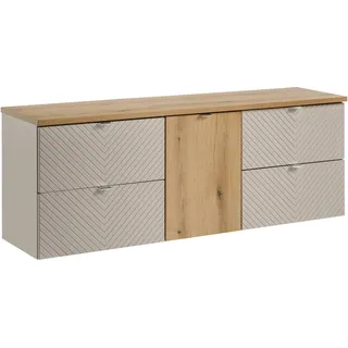 Badezimmerschrank 160 cm Kaschmir mit Eichenplatte und Wäschekorb - Beige