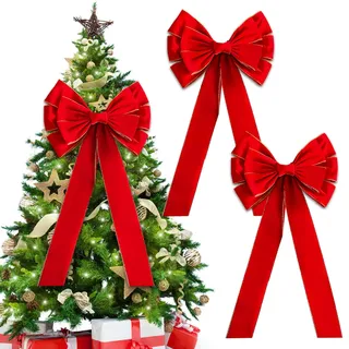 2X Weihnachtsschleifen Weihnachtsbaum Weihnachten Samtschleife: 90cm x 45cm Große Rote Schleifen für Weihnachtsbaum Weihnachtskranz Tür- und Kamin Haustürdekoration (2, Schleifen)