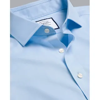 Charles Tyrwhitt Bügelfreies Twill-Hemd mit Haifischkragen - Himmelblau Knopfmanschette