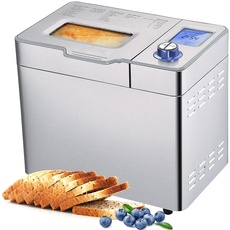 COOCHEER Brotbackautomat mit einer Kapazität von bis zu 900 g, intelligente und automatische Programme, 3 Brotgrößen, 550 W, 36 x 22 x 30 cm, silberfarben