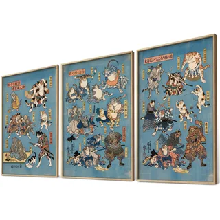 Kuniyoshi Samurai Cats 1875 Poster Set Ukiyo-e Japanische Katzen Wanddeko Japan Kunst Bilder Schlafzimmer Deko Wohnzimmer Dekoration Eklektische Gemälde