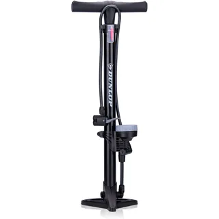 Dunlop Fahrradpumpe mit Manometer - Luftpumpe Fahrrad mit 2 Adaptern - für Alle Ventile - Dunlop, Schrader Ventil - Pumpe 11 Bar/160PSI - Kunststoff - Schwarz