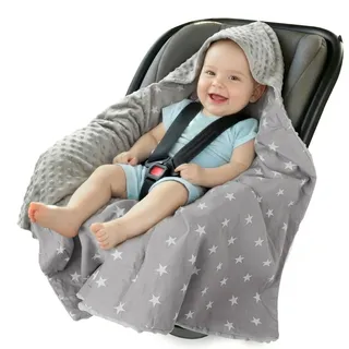 Medi Partners Einschlagdecke Baby Babyschale 100% Baumwolle für Sommer 85x85cm Kinderwagen Kuscheldecke universal Baby Decke Einschlagdecken Babydecke Buggy Autositz(weiße Sterne mit grauen Minky