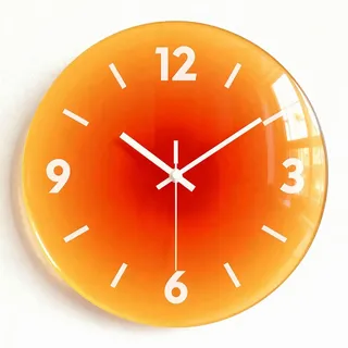 Taodyans Modern Wanduhr Ohne Tickgeräusche, 30cm Glaswanduhr für Küche Wohnzimmer Schlafzimmer Büro Klassenzimmer (Orange)