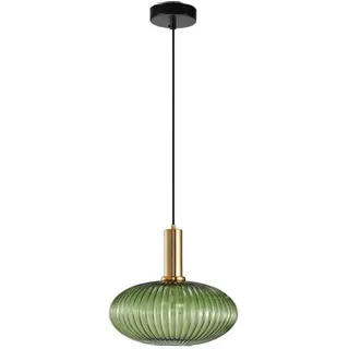 HJXDtech Industrial Vintage Pendelleuchte Moderner Retro-Stil Drop Deckenleuchte Hängelampe Glas Lampenschirm mit poliertem Messing Lampenfassung (Grünes, 30cm)