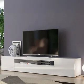 Dmora - TV-Schrank Jesse, niedriges Wohnzimmer-Sideboard mit 3 Türen, Fernsehständer-Basis, 100 % Made in Italy, 200 x 40 x 37 cm, glänzendes Weiß,