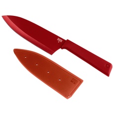 KUHN RIKON COLORI+ Santokumesser gross, gerade Klinge mit Klingenschutz, antihaftbeschichtet, Edelstahl, 27.5 cm, rot