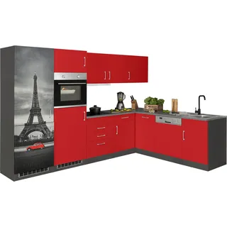 kochstation Winkelküche L-Form 290 cm rot