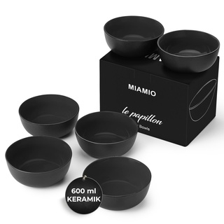 MIAMIO - Müslischalen Set 6 x 600 ml - Obstschalen, Salatschüsseln, Suppenschalen groß, Schüssel Set - Le Papillon Kollektion (Schwarz)